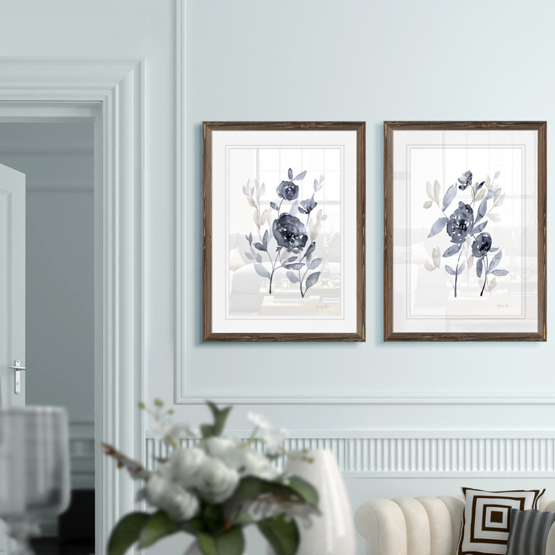 Pivoines en gris - ensemble de 2 reproductions d'art encadrées, H 20 po x l 16 po, Impression encadrée avec passe-partout