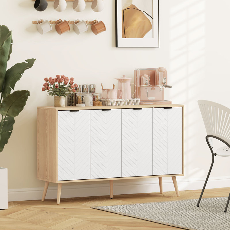 Buffet de 47 pouces avec tablettes ajustables, Blanc / Naturel