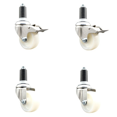 Nylon Swivel Expanding Stem Caster Set with 2 Lock Brake