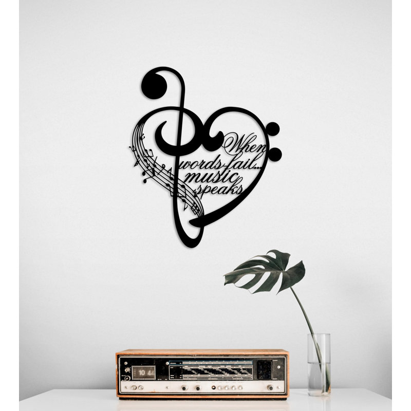 Notes et cœur, art mural en métal, Quand les mots échouent, la musique parle, H 14 po x l 11,8 po x P 0,5 po