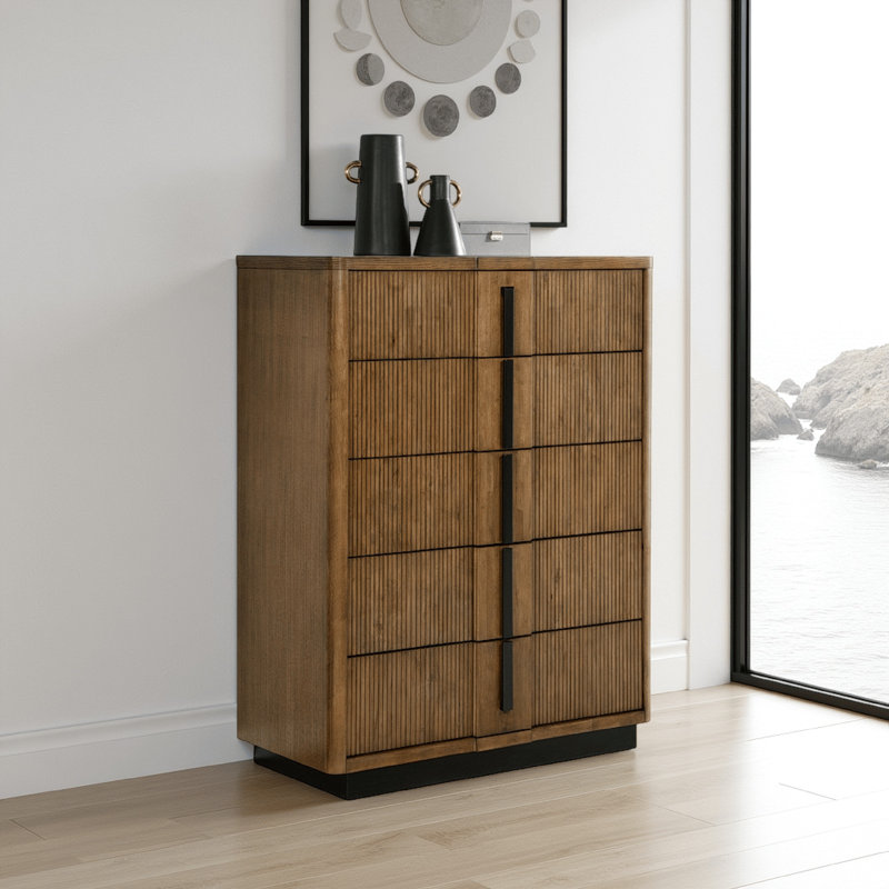Grande commode Reon, 5 tiroirs, brun cendré décoratif noir