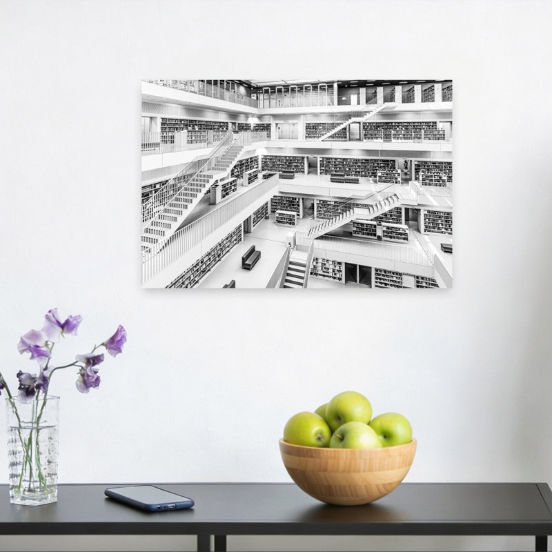 Grande bibliothèque architecturale, impression murale géométrique minimaliste moderne, H 12 po x l 18 po