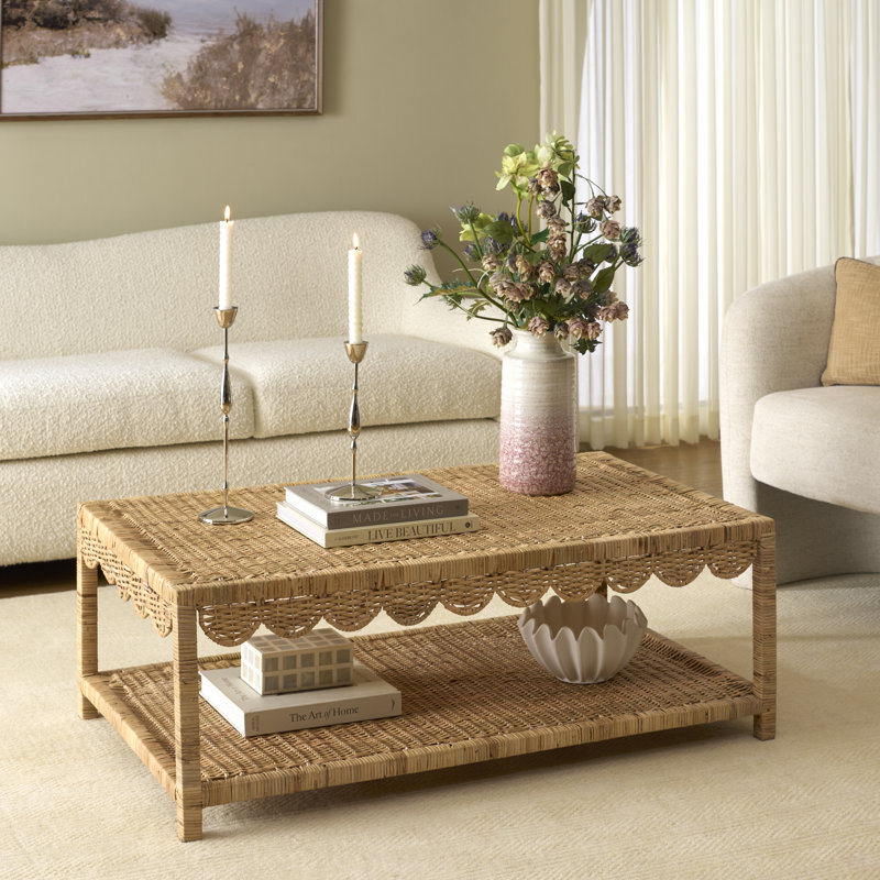 Table basse Manon Scallop avec tablette, Blanc