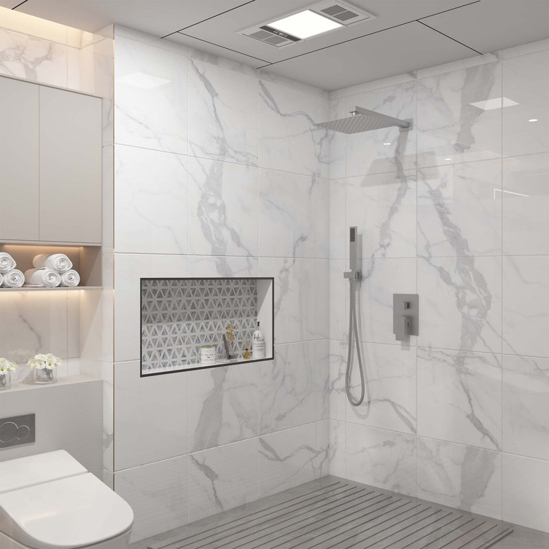 Ensemble de douche à valve à pression équilibrée 2 fonctions avec plateau carré en acier inoxydable