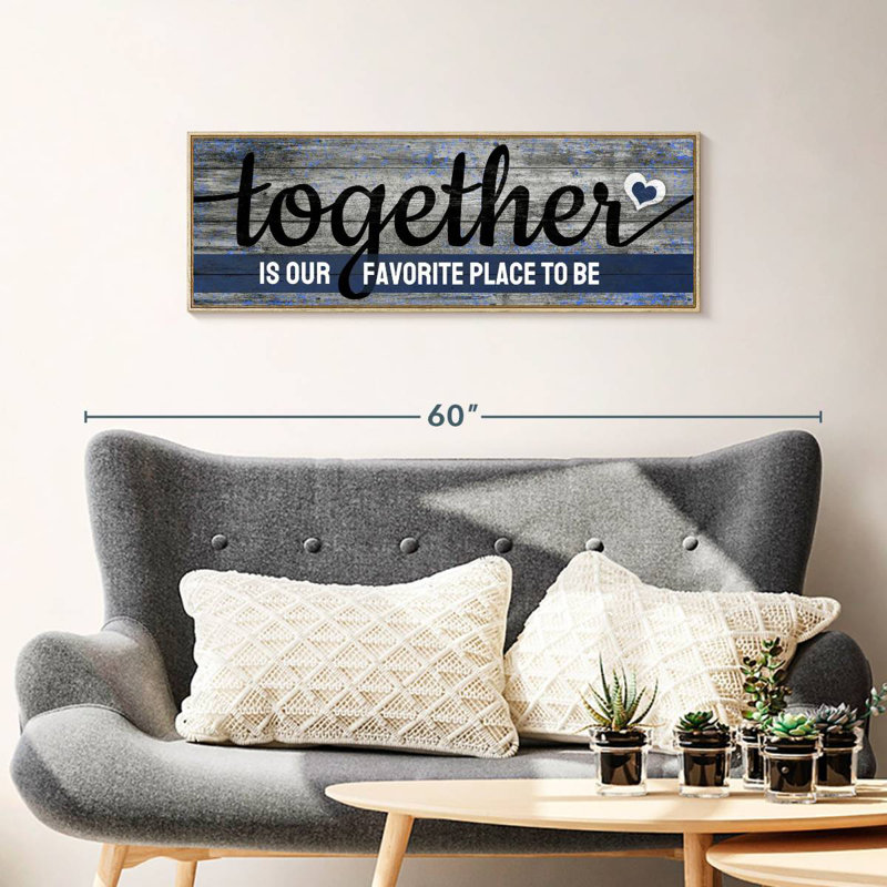 Together Quote Wall Sign, Floating Frame Natural Wood, 37" X 13"