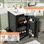 Meuble-lavabo noir de 20 po avec lavabo en céramique, rangement fixé à la porte et fermeture en douceur pour les tablettes doubles autoportantes modernes faciles à nettoyer, fonction-120658762