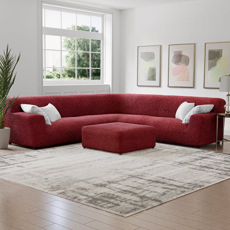 Stretchy Slipcover For Extra Large Corner Sectional Couch Cover - Easy To Clean & Durable - Comfort Collection, Burgundy