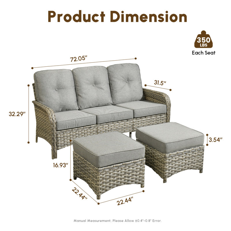 5-person Outdoor Seating Group With Cushions, All-weather Wicker Patio Set, Dark Gray