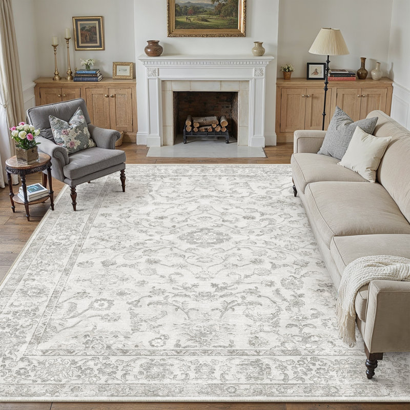 Tapis Lume Classic d'inspiration persane, gris pâle, Gris clair, Rectangle 9 pi x 12 pi