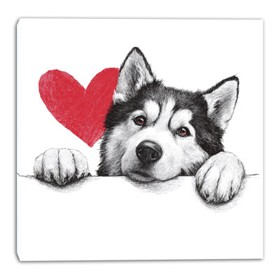 Husky Love Sketch Wrapped Canvas Wall Art