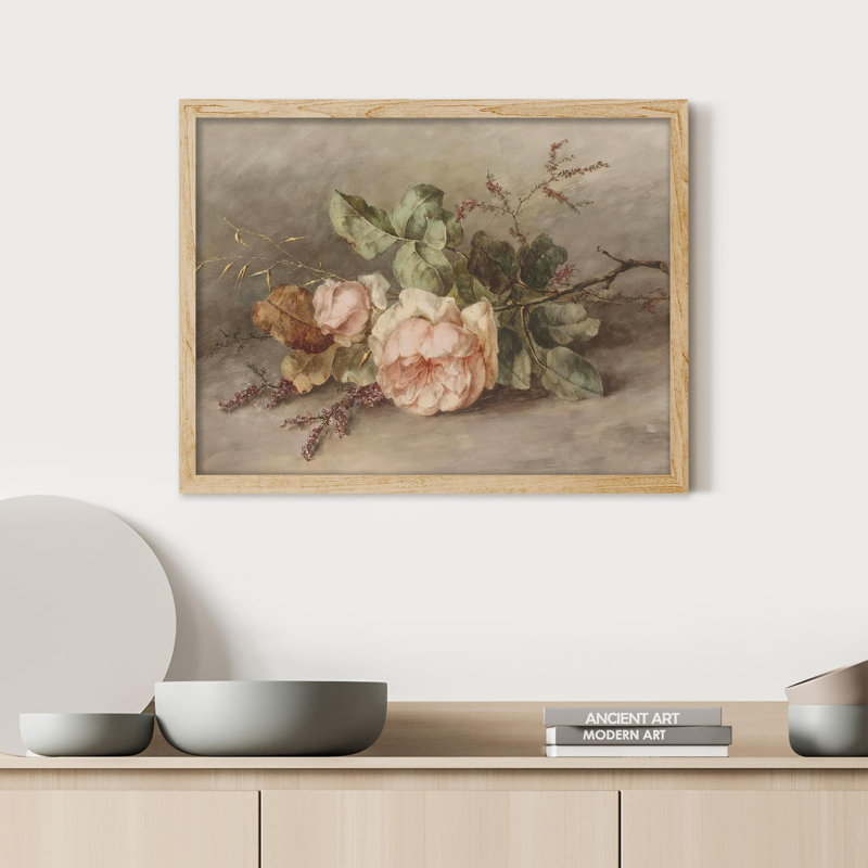 "Fleurs de jardin roses" sur papier, Naturel, H 8 po x l 10 po