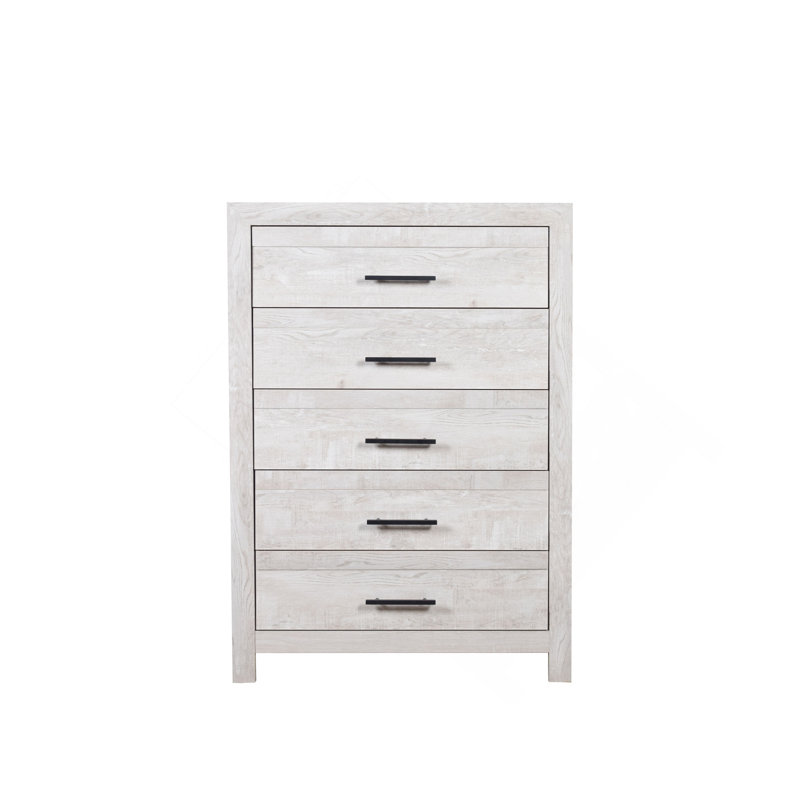Commode 5 tiroirs de style moderne en bois, Naturel / rustique