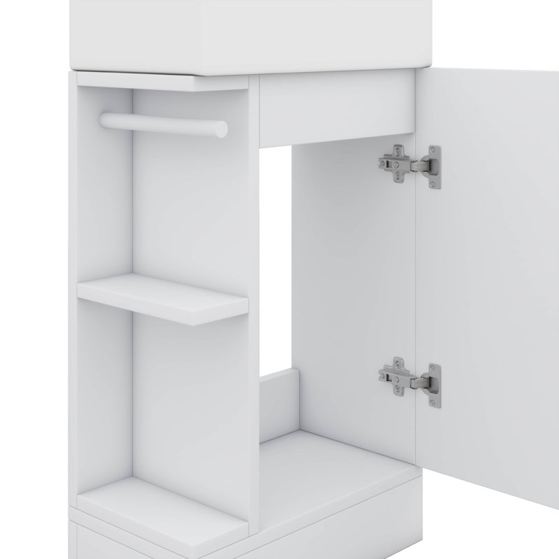 Petit meuble-lavabo 18,6 po avec lavabo, meuble-lavabo avec tablette à deux niveaux, orienté vers la gauche ou vers la droite, meuble-lavabo en panneau de fibres à densité moyenne