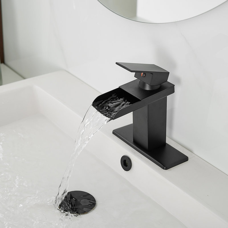 Waterfall Single Hole Single-Handle Low-Arc Bathroom Faucet, Matte Black