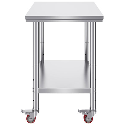Table de travail 36 x 24 pouces en acier inoxydable avec 4 roues pour la cuisine - 3 tablettes réglables et structure commerciale stable