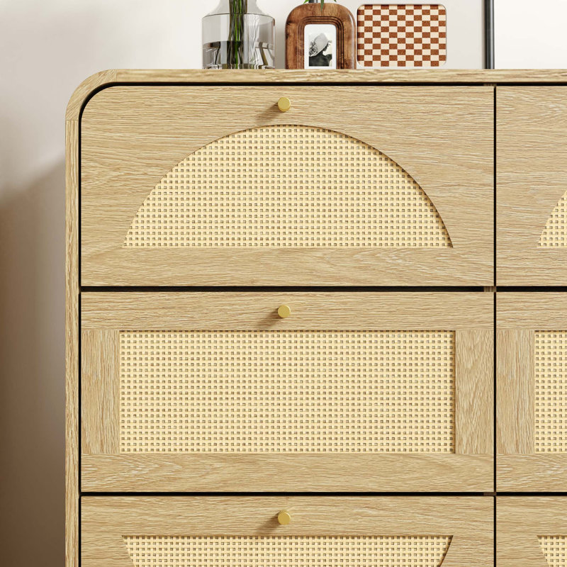Commode 9 tiroirs Natural Rattan, Natural