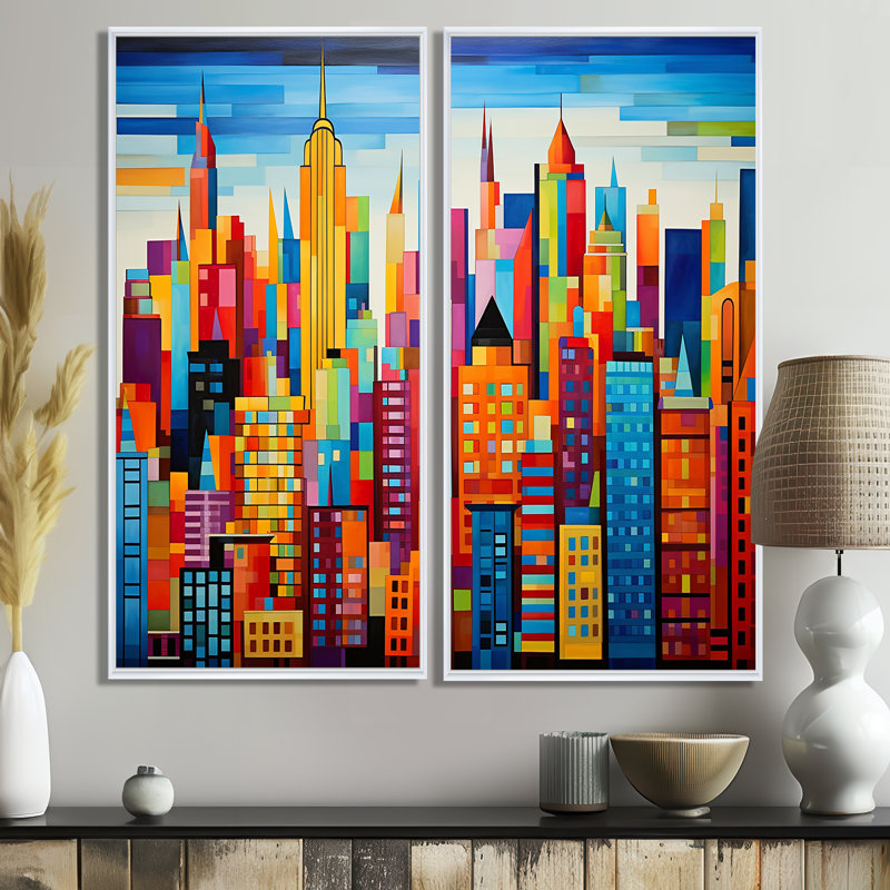 Pop Art New York In Color II - art mural multicolore, 40" H x 40" W, Impression encadrée flottante, White