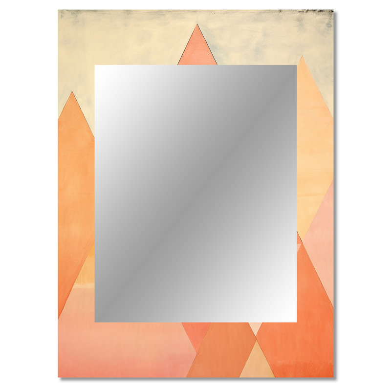 Peachy Pyramids Shapes - Abstract Shapes Decorative Mirror, Peach Large Wall Mirror, Printed Metal Art, 40" x 30"