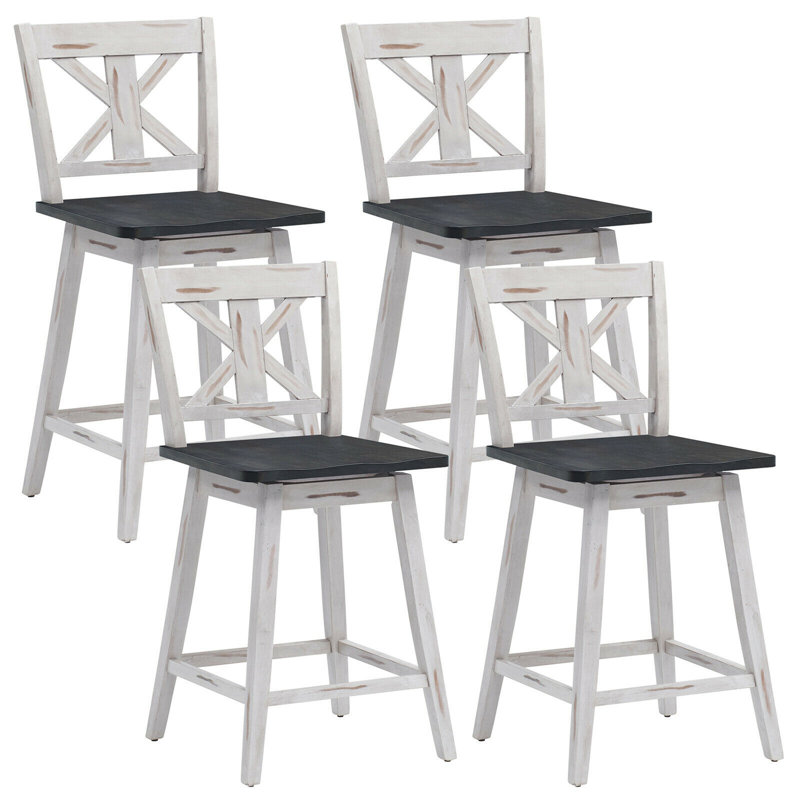 Luvine Swivel Solid Wood Counter Stool, Counter Stool (24” Seat Height), White/Black