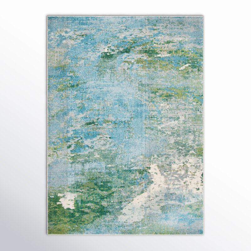 Tapis bleu clair / vert Etta, Rectangle 9 pi x 12 pi, Light Blue/Green