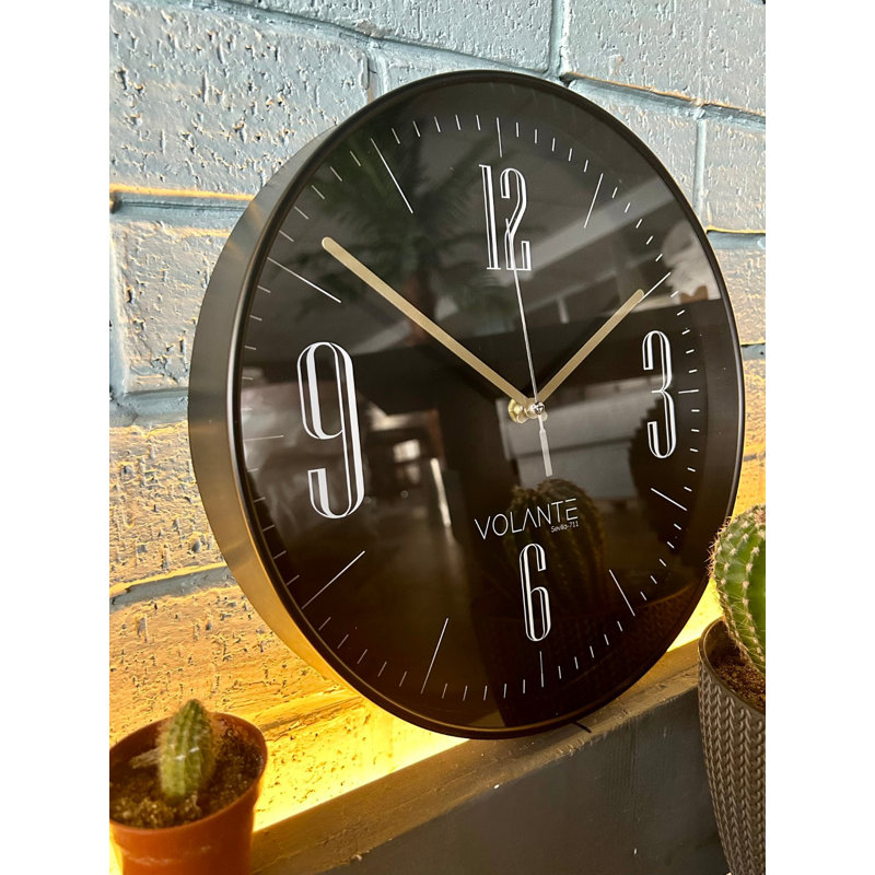 Elegant Decorative Wall Clock, 12 x 12 Inches, Black & Gold | 100% Plastic Frame, Real Glass Cover, Thickness: 1.8 Inches | Perfect for Living Room, Office, or Bedroom, Stylish Design & Accurate Timekeeping