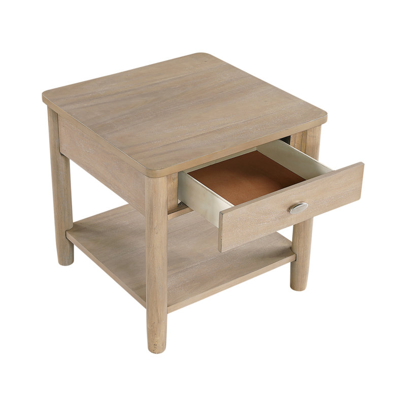 Table de bout Classic Natural Finish - Meubles de salon en bois avec tiroir et tablette ouverte