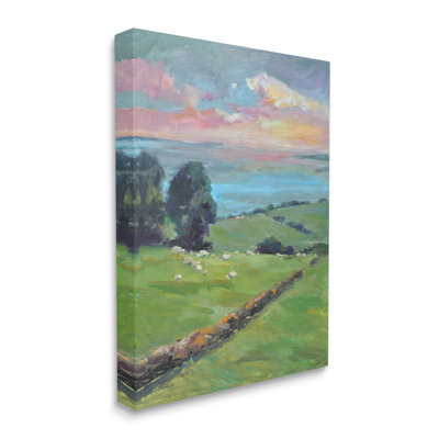 Country Rural Grasslands Striking Pink Sunset Sky by Allayn Stevens - Wrapped Canvas Painting