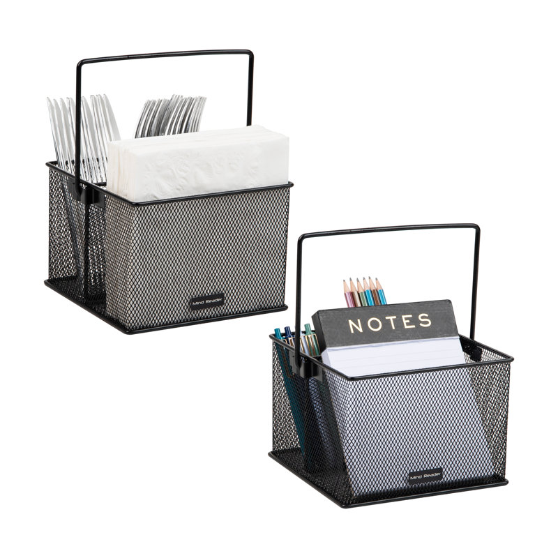 Mind Reader Utensil Holder, Silverware Organizer, Caddy, Kitchen, Metal, 7"L x 7"W x 5"H, 2-Pack