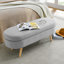 Banc de rangement repose-pieds ovale, pieds en bois d'hévéa-933809464