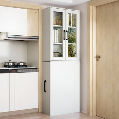 Modern 70.87" Display Cabinet With Glass Doors, Wooden Storage Pantry with 4 Adjustable Shelf by Ebern Designs