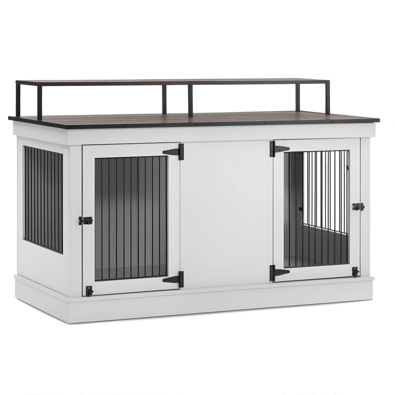 Wooden Dog Crate Furniture Style with Double Doors, Light Gray