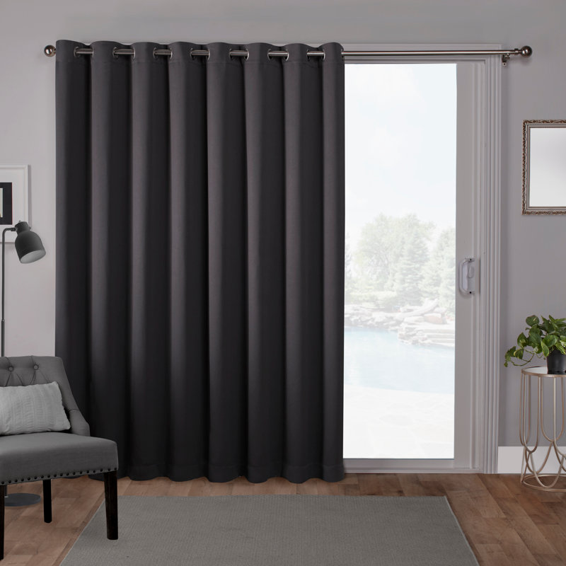 Rideau simple obscurcissant en satin de coton sergé de couleur unie avec œillets Ellaina, Gris, l 100 po x L 84 po