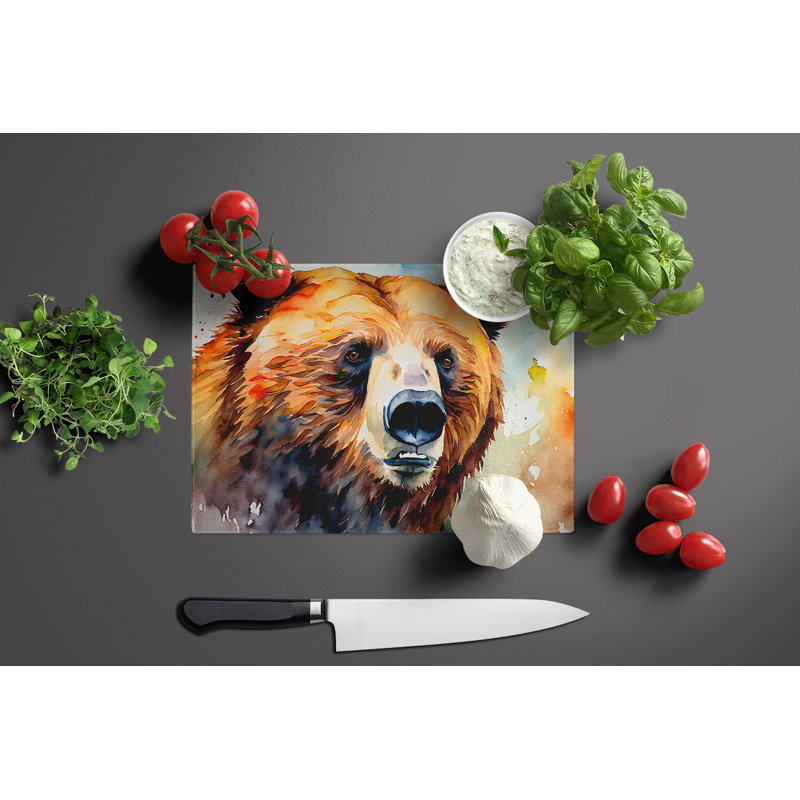 Grizzly Bear Glass Cutting Board Large