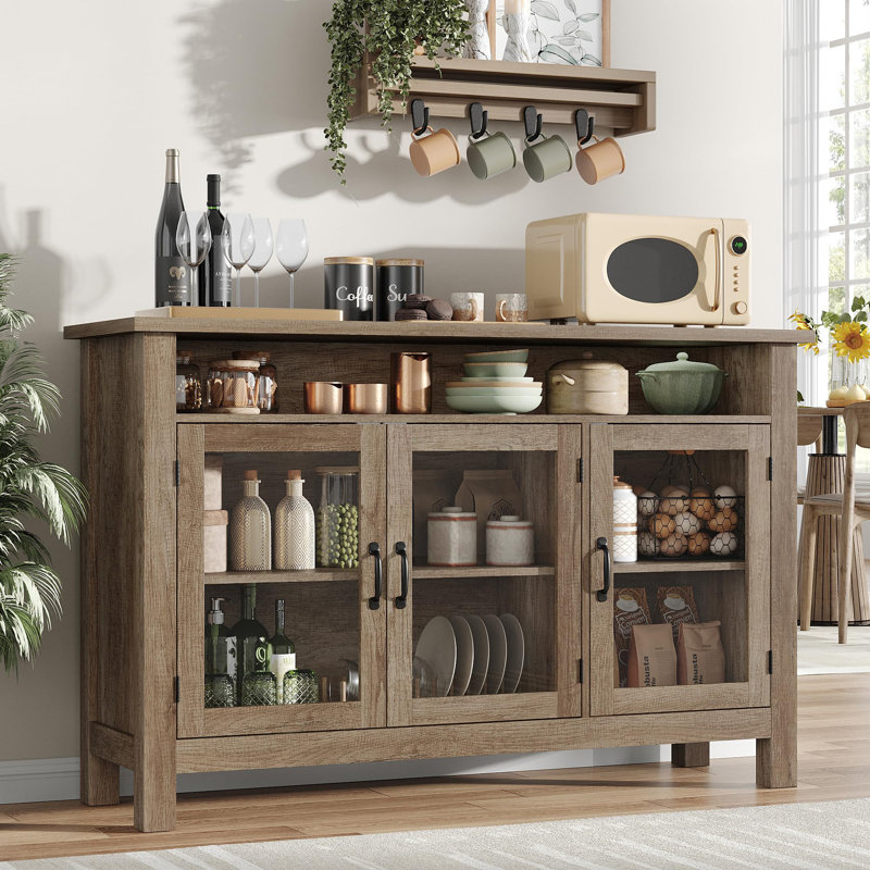 55.5" Sideboard Buffet Cabinet With Storage And 3 Glass Door