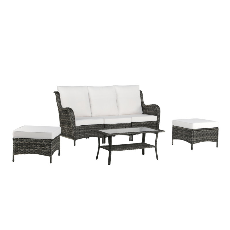 3 - Person Seating Group with Cushions, Grey, White
