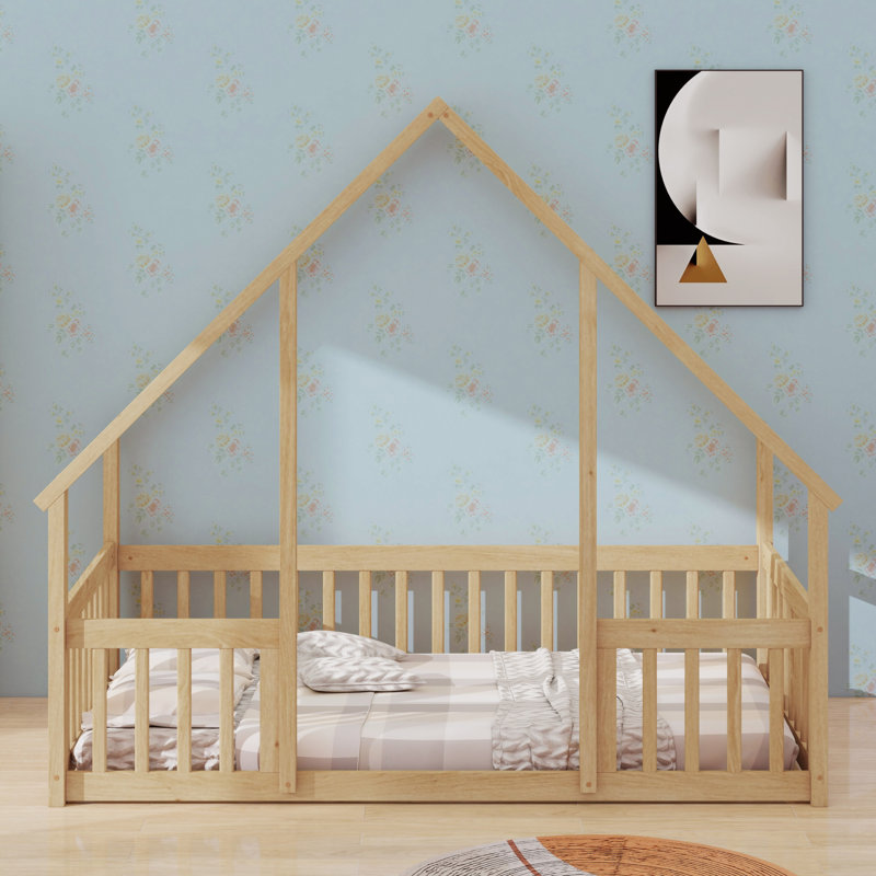 Lit de plancher en forme de maison Guardrail, Naturel