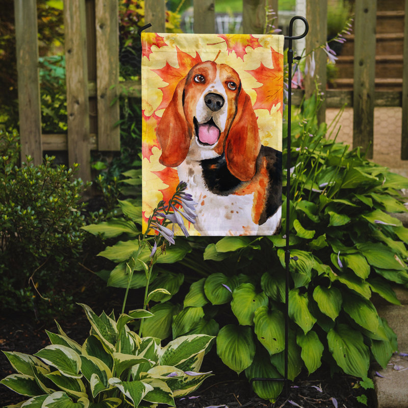 Automne 2 côtés en polyester 15 x 11 po drapeau de jardin, Basset hound brun
