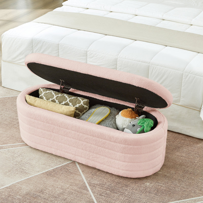 Banc de rangement moderne avec repose-pieds ovale, Rose