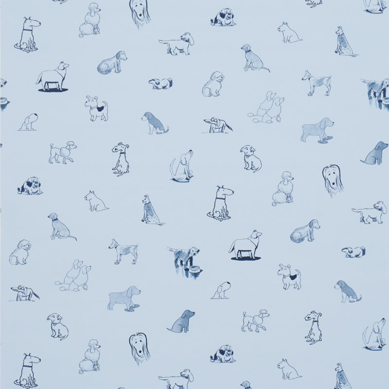 Papier peint Schumacher X The New Yorker Good Dogs Everywhere, Bleu ciel / bleu marine