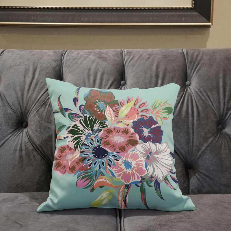 Housse et insert de coussin décoratif en polyester , 16 po x 16 po, Rose / menthe