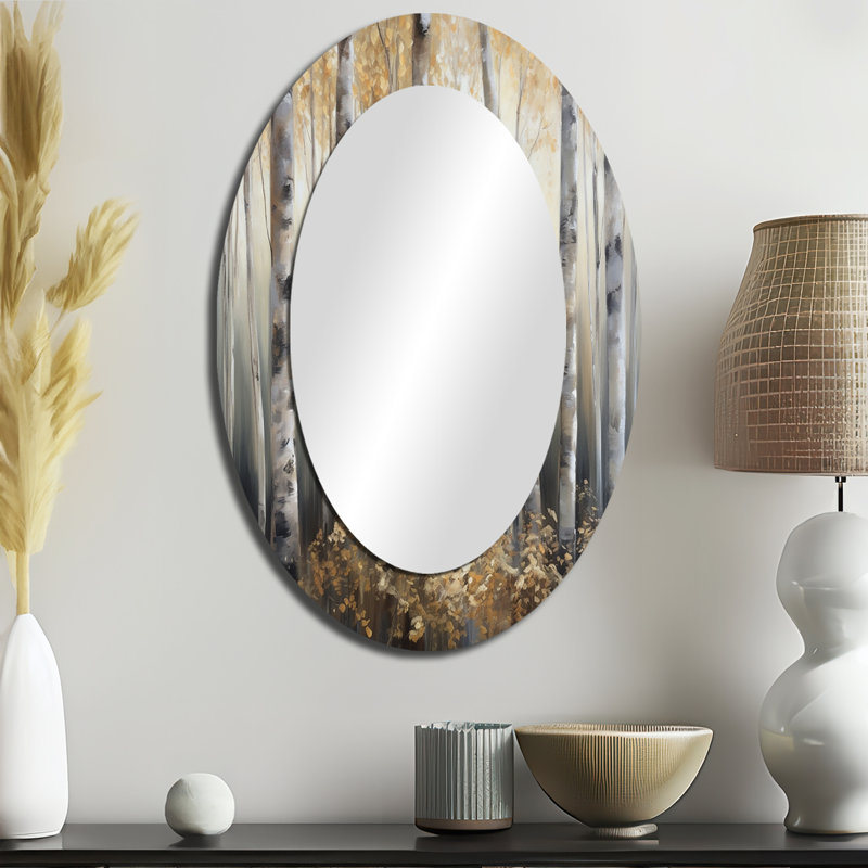 Birch Tree Forest Wonderland III - Large Oval Wall Mirror On Metal, 36" x 24"