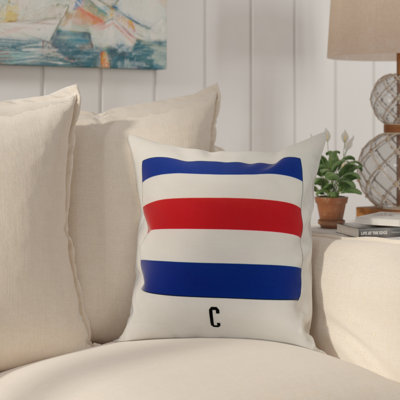Coussin décoratif intérieur / extérieur à motif de lettre C Nantucket