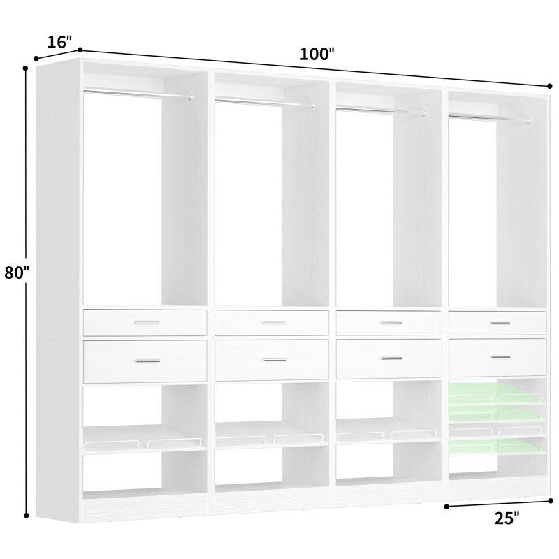 Armoire autoportante l 98 po avec tringle et tiroir, Blanc,  H 80 po x l 98 po x P 15,8 po