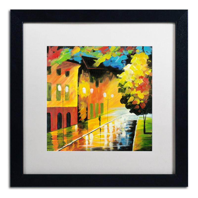 Colorful Street Light Landscape Giclee Canvas Art with Black Frame