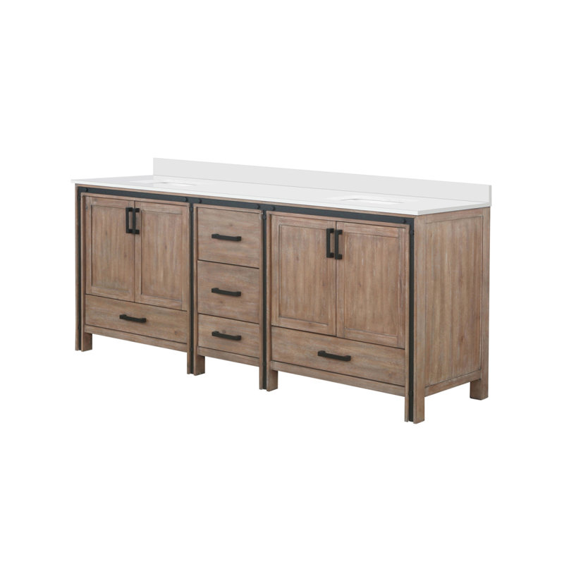 Meuble-lavabo double 84 po Rustwood X P 22 po D, avec plateau en marbre de culture, Bois de grange, 84"