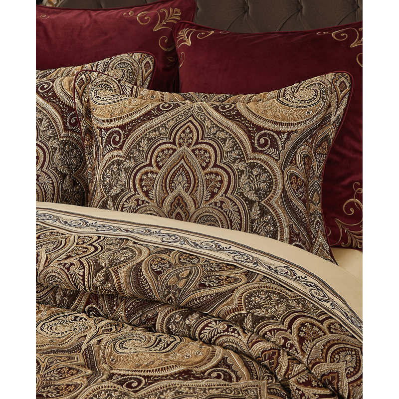 Ensemble d'édredon en polyester Bordeaux, Édredon pour grand lit + 2 taies décoratives sta