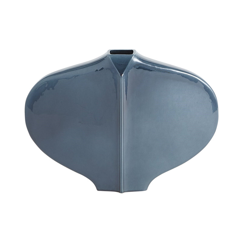Center Ridge Vase-Blue, 11.5" H x 15.25" W x 3.5" D