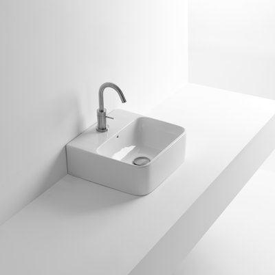 WS Bath Collections 13.8'' Glossy White Ceramic Rectangular Bathroom Sink with Overflow