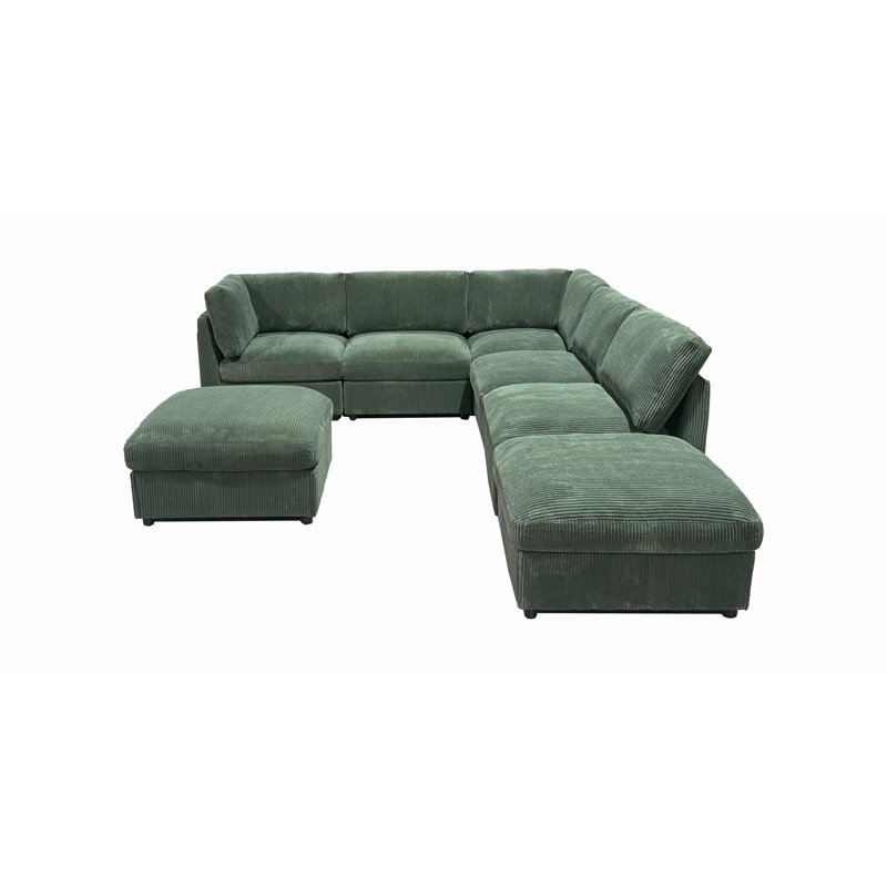 Canapé modulaire rembourré en velours côtelé, Velours côtelé vert foncé