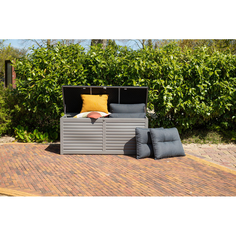 17 Stories Lanaria Water Resistant Plastic Lockable Deck Box in Grey, 65cm H x 146cm W x 61cm D